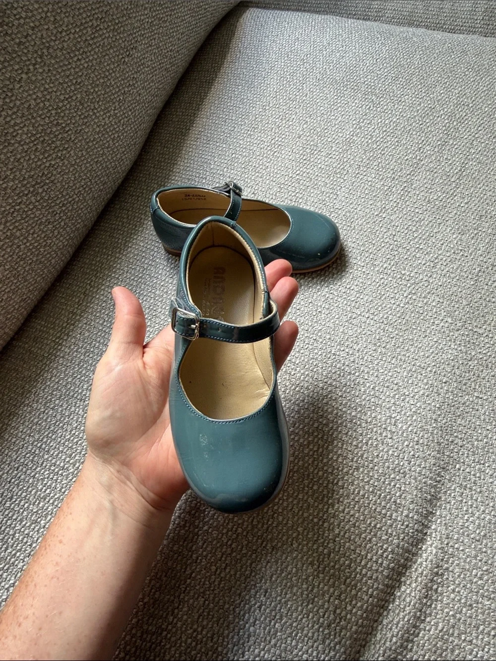 Italian Leather Girls Patent Teal Mary Jane Dress Shoes with Buckle/